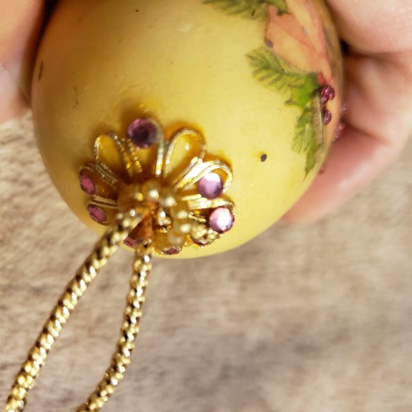 Christmas Ornament Resin Egg Yellow with Gas Lamplight Jeweled Embellishments - Picture 8 of 9